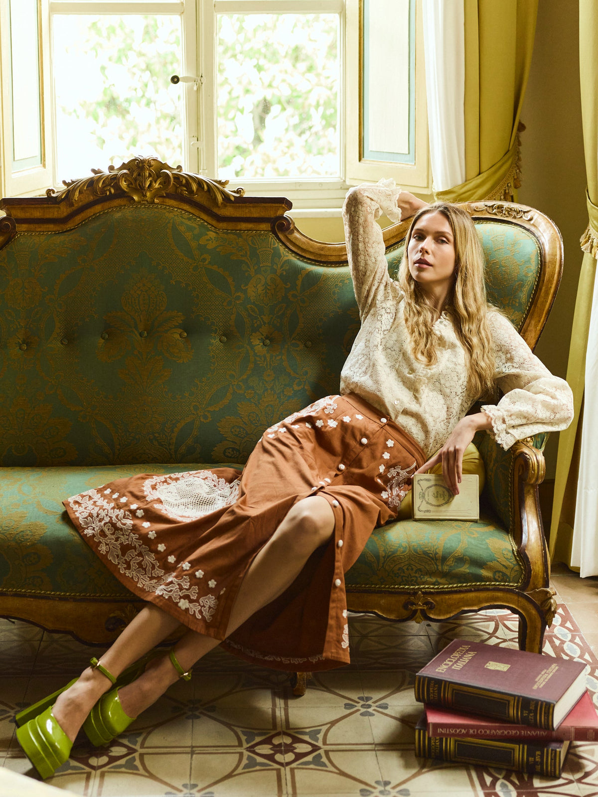 Helena Skirt in Marigold Honey Embroidery