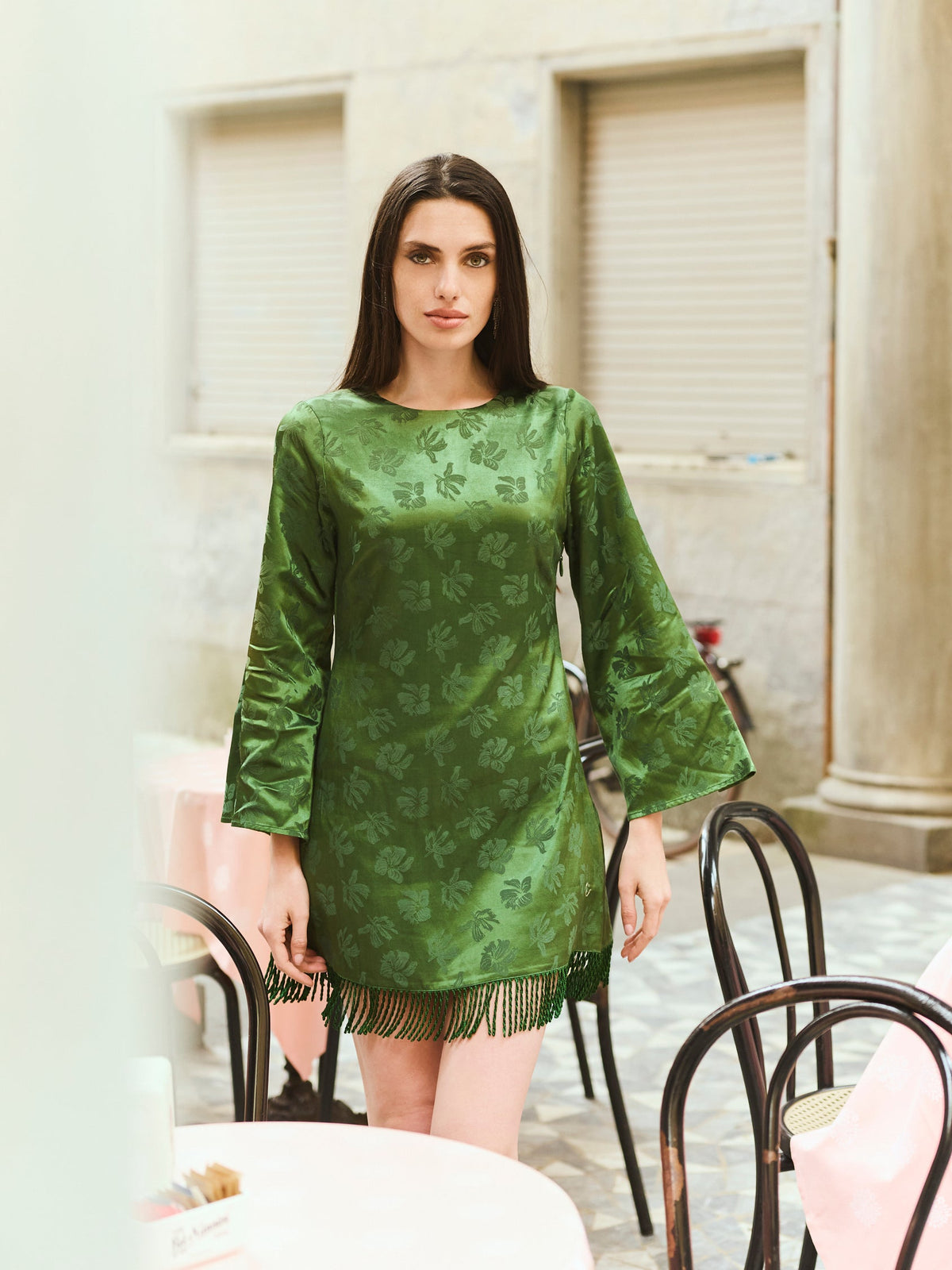 Tillie Dress in Emerald Floral Jacquard