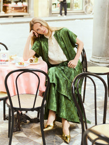 Brenda Skirt in Emerald Floral Jacquard