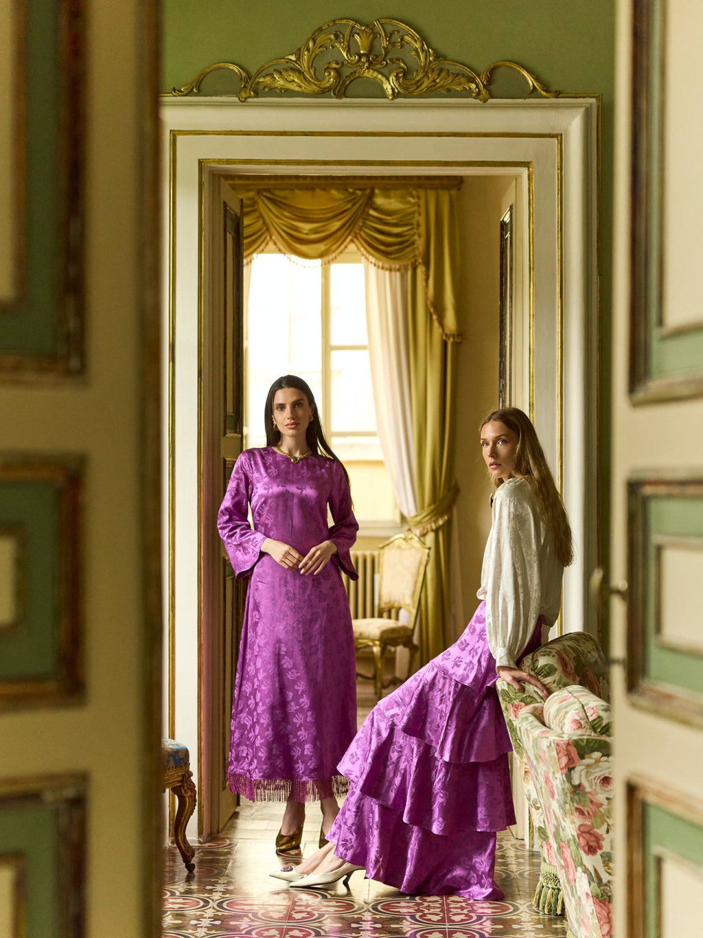 Brenda Skirt in Plum Floral Jacquard