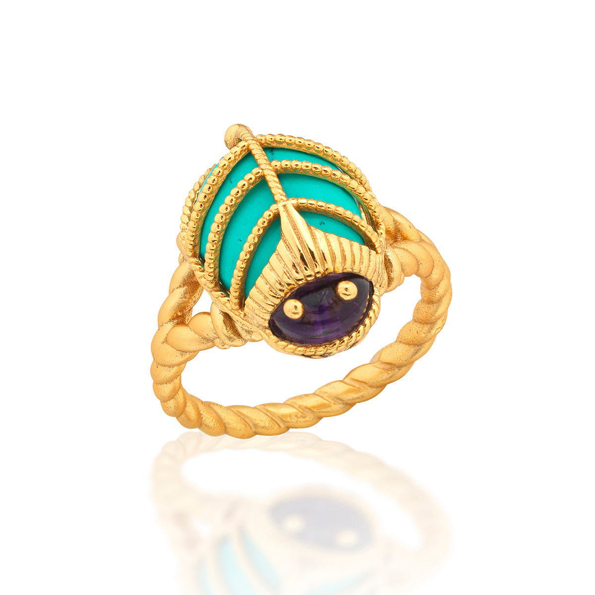 Scarab Petite Ring in Amethyst/Turquoise