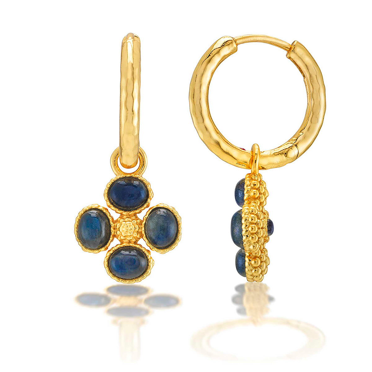 Berry Clover Hoop Earrings with Double Sided Charm in Blue Labradorite