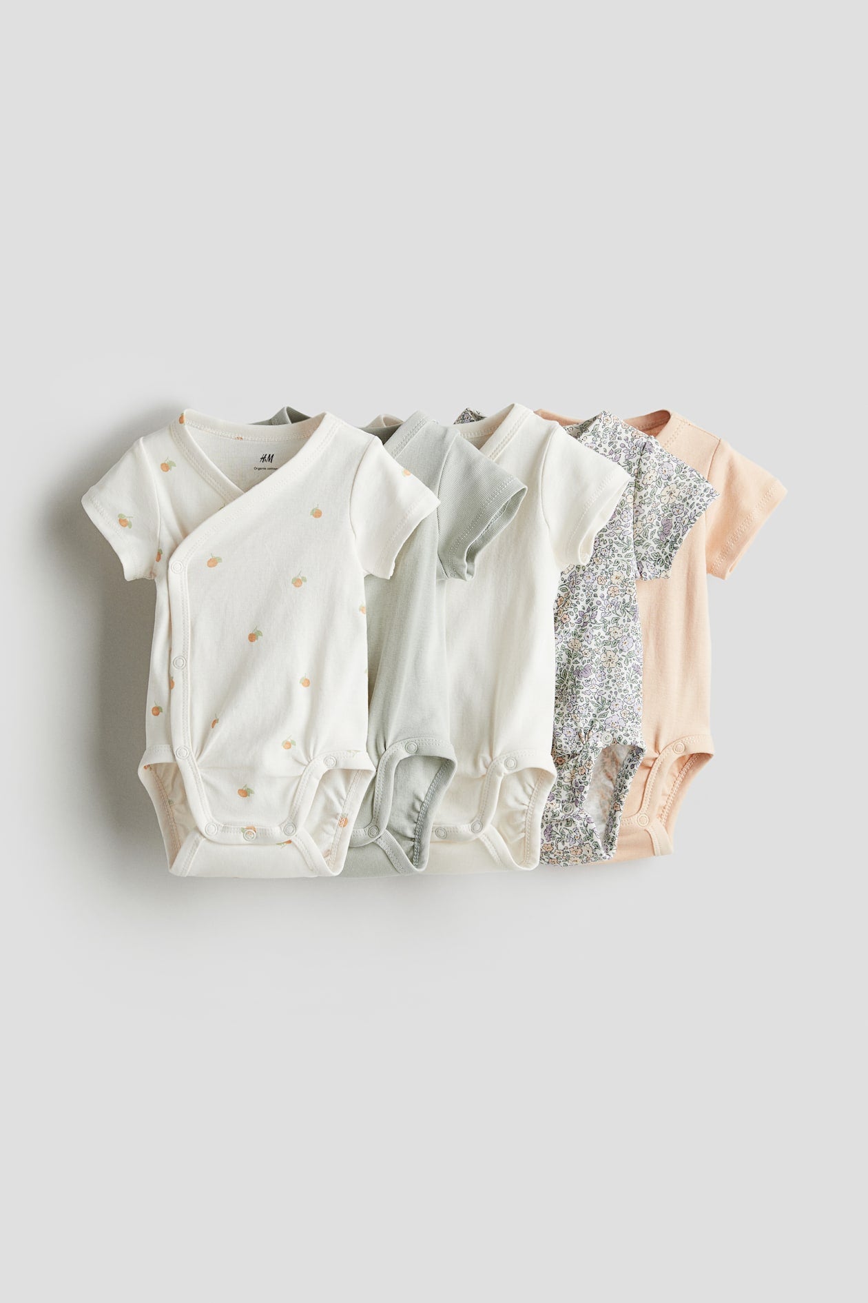 5-pack Cotton Bodysuits (Beige/White) - NB