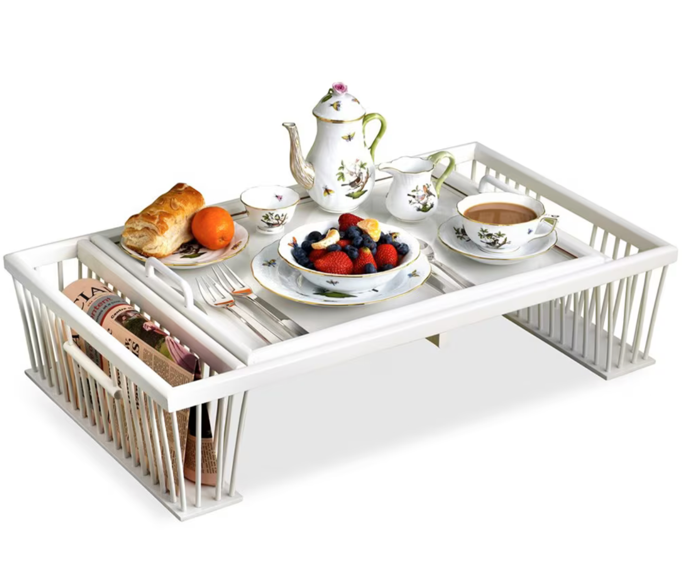 Breakfast Bed Tray with Reading Rack, White