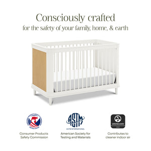 Marin with Cane 3-in-1 Convertible Crib in Warm White & Honey Cane