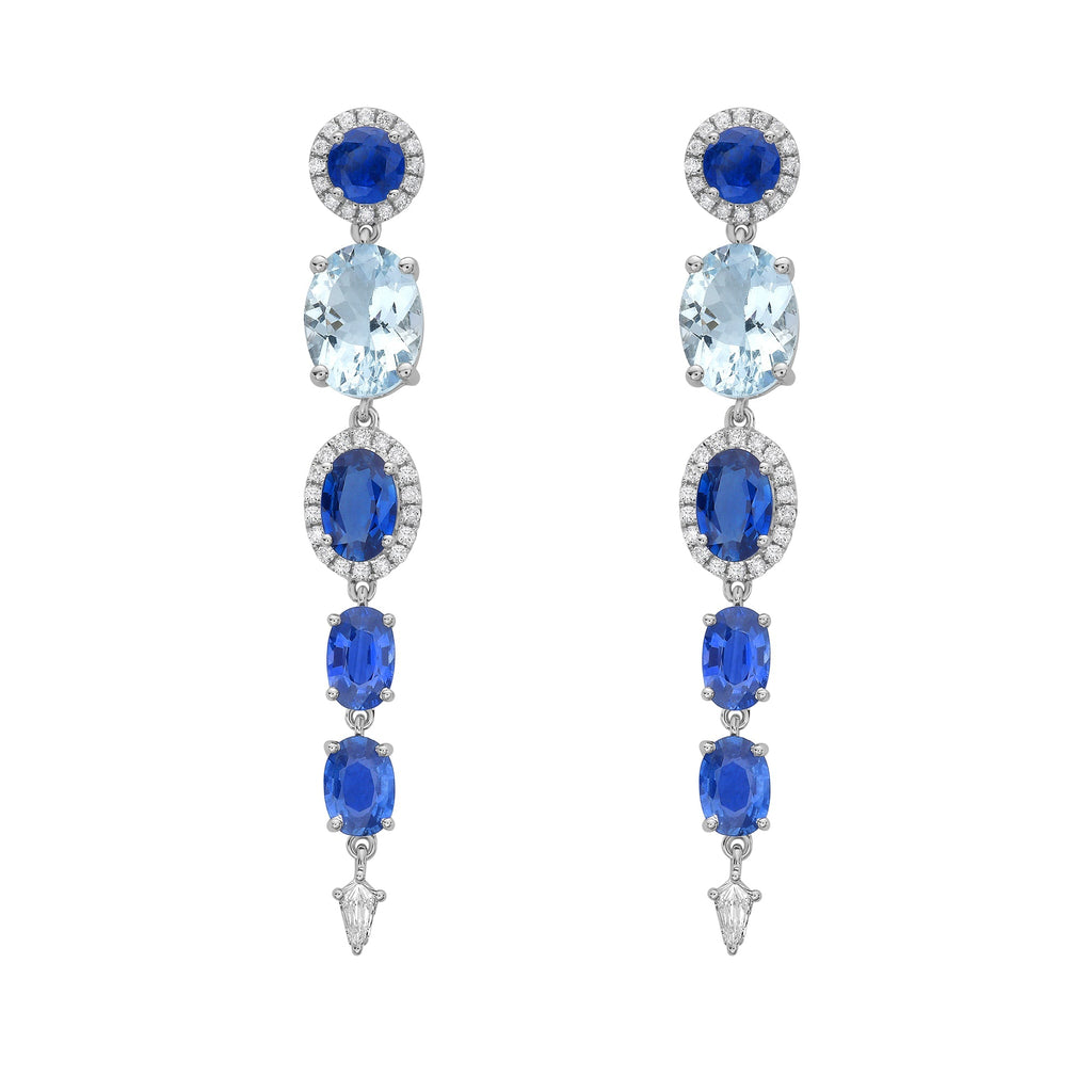 Ekaterina Blue Sapphire and Aquamarine Earrings - Jewelry - RUCHI New York