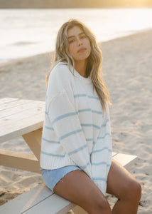 Elena Crew in Ivory and Light Blue