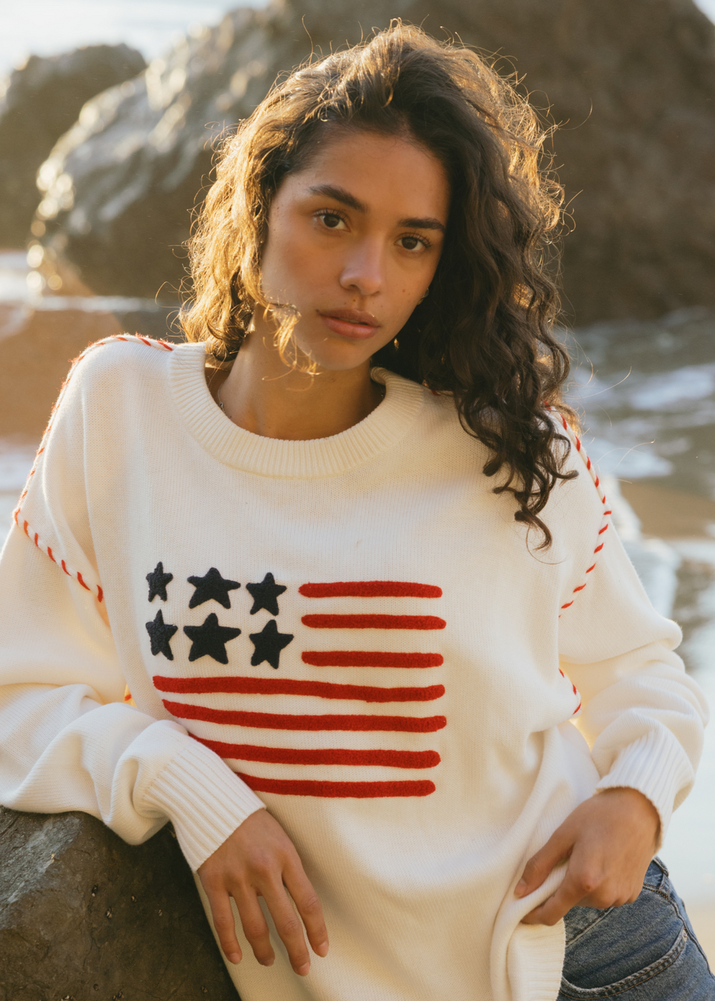 Riley Crew - American Flag in Ivory