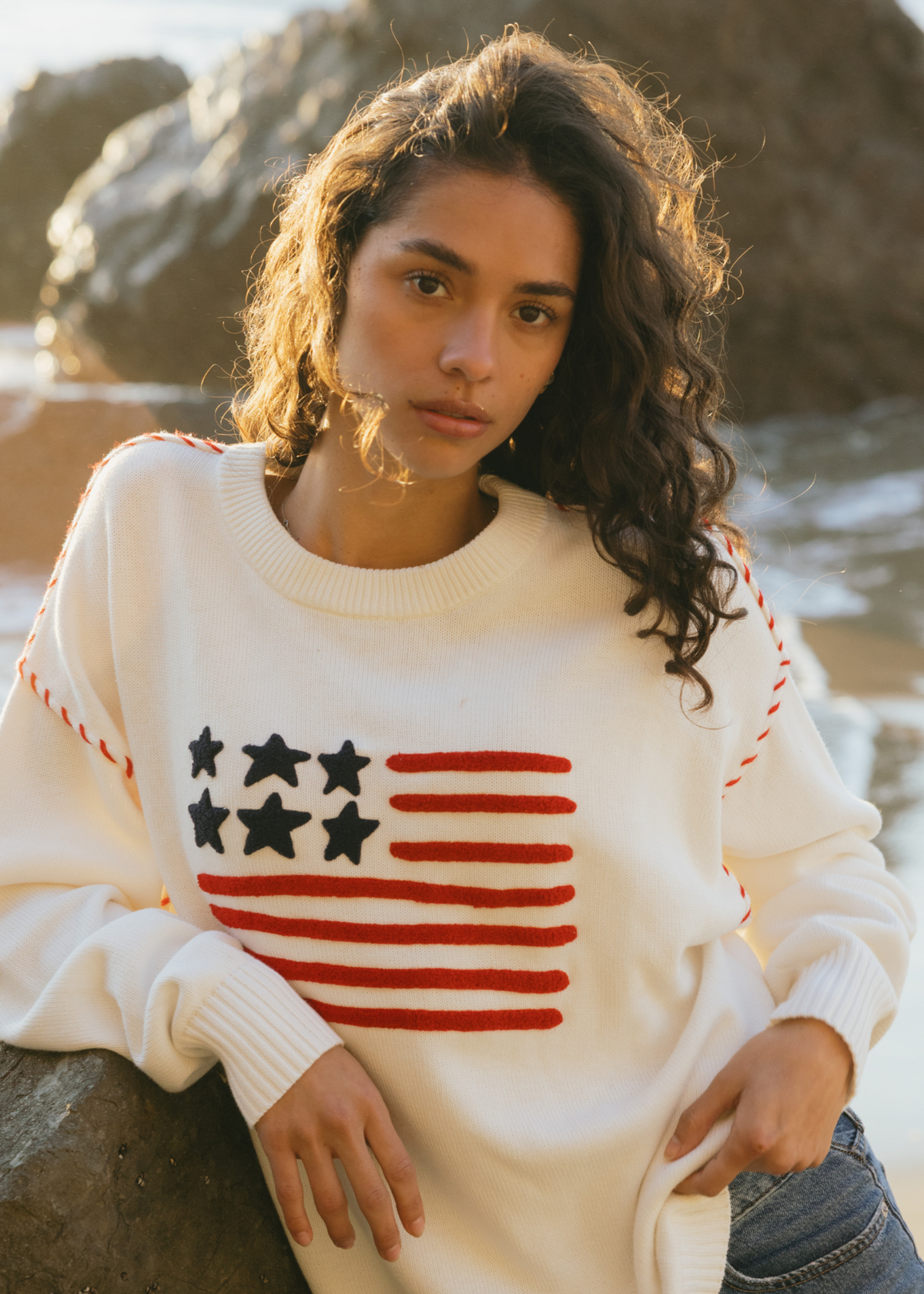 Riley Crew - American Flag in Ivory