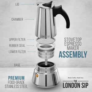 Stainless Steel Espresso Maker 6-Cup in Black