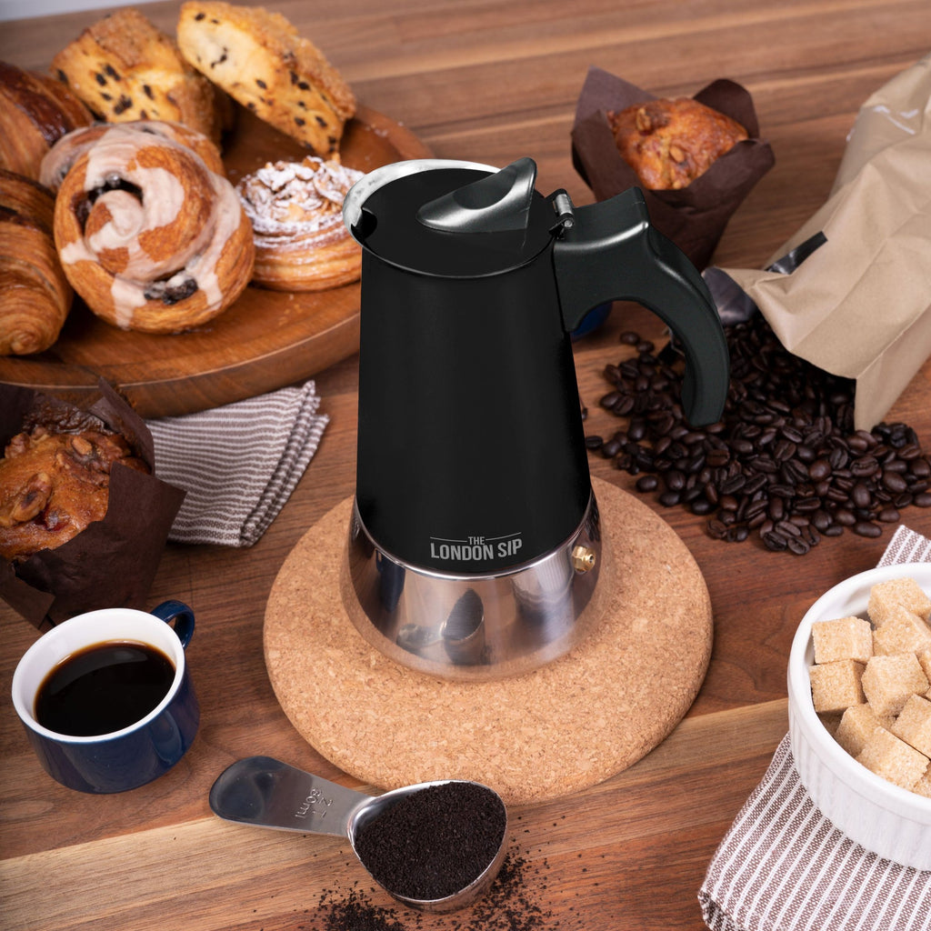 Stainless Steel Espresso Maker 6-Cup in Black