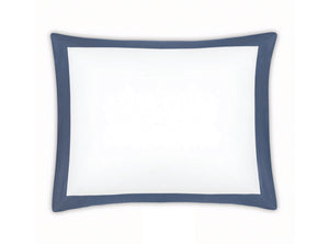 Top view of Emory Sham showcasing a steel blue tailored border on a white background