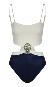 Pestana Embroidered One Piece in Navy & Ivory