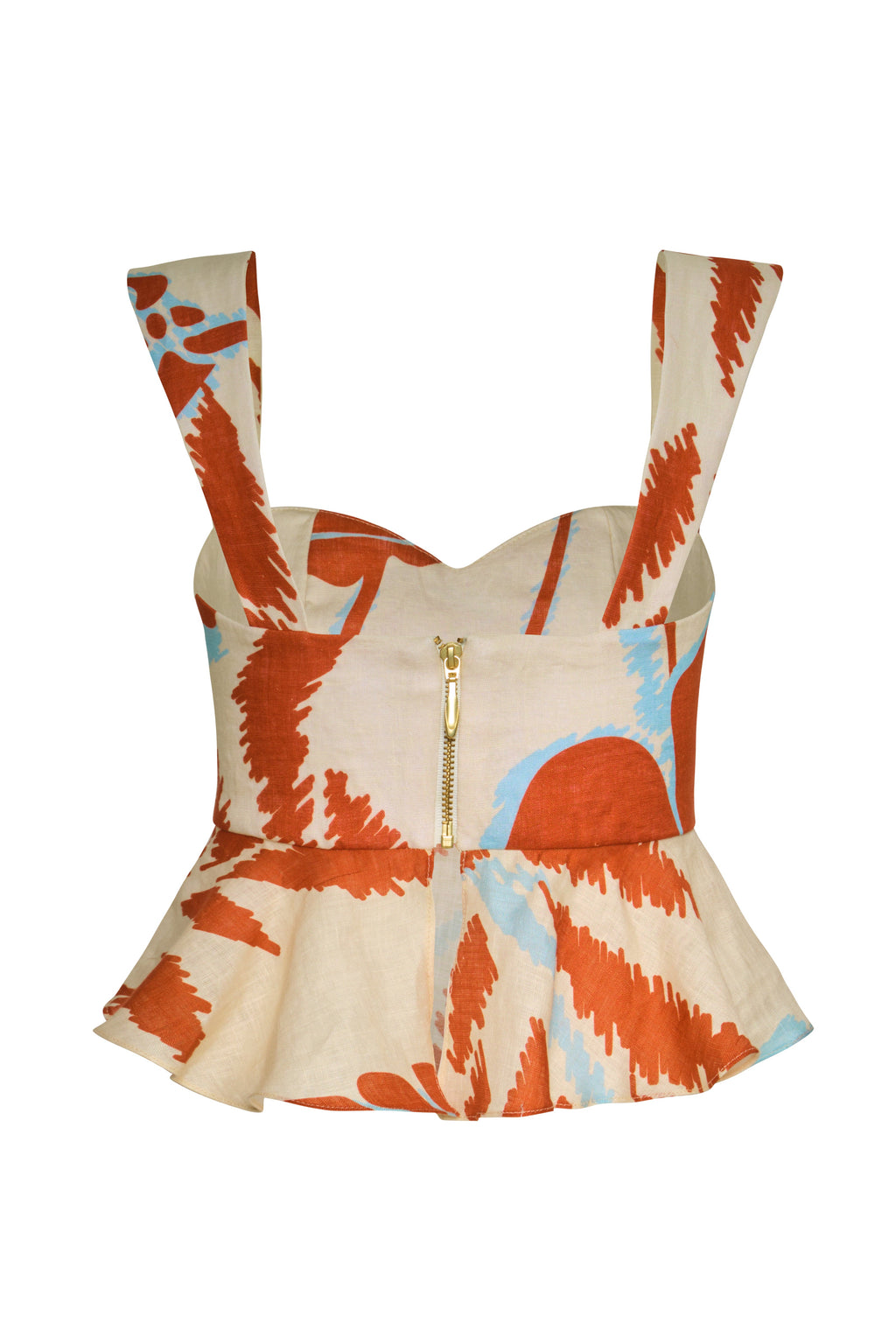 Lebron Linen Top in Ecru & Orange Gladiolos