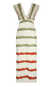 Quinto Sol Cotton Midi Dress in Ivory Striped Helechos