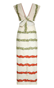 Quinto Sol Cotton Midi Dress in Ivory Striped Helechos