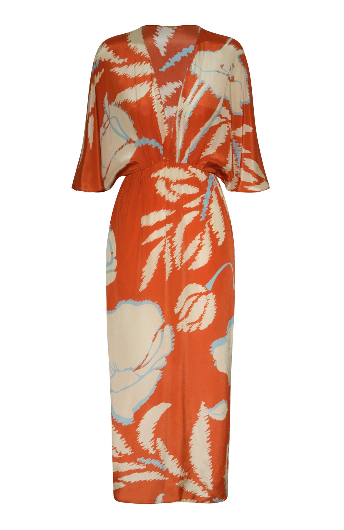 Topacio Crepe Chine Tunic Dress in Orange Gladiolos