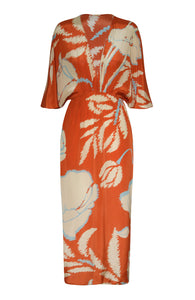 Topacio Crepe Chine Tunic Dress in Orange Gladiolos