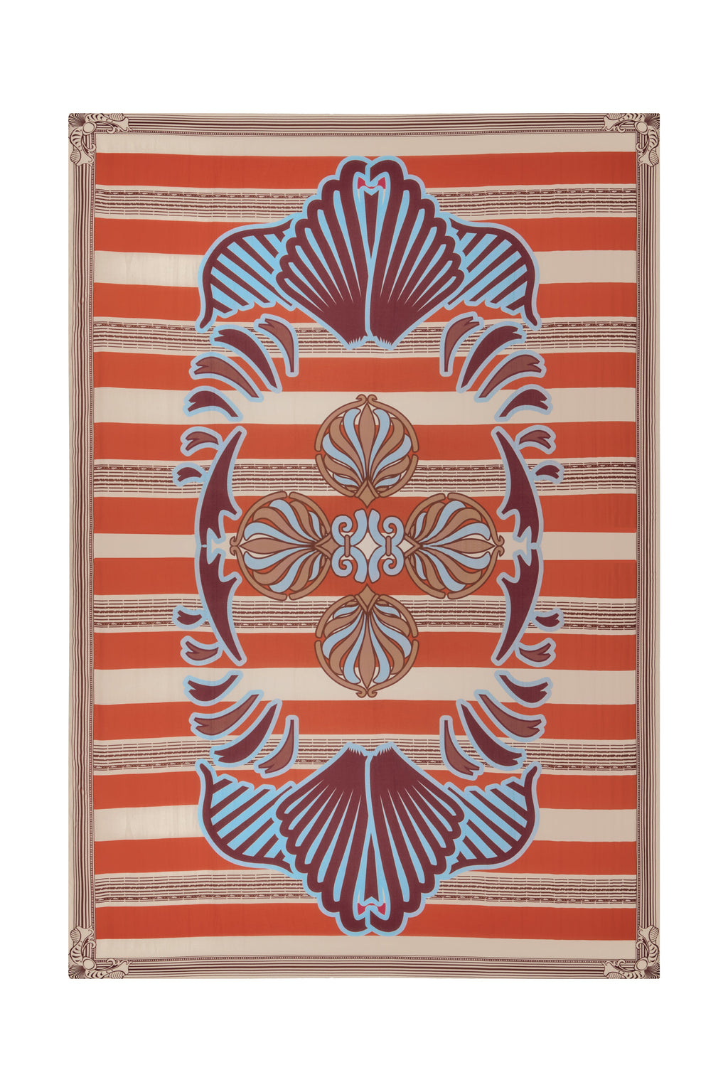 De La Falaise Cotton Silk Sarong in Orange Ornament Stripes