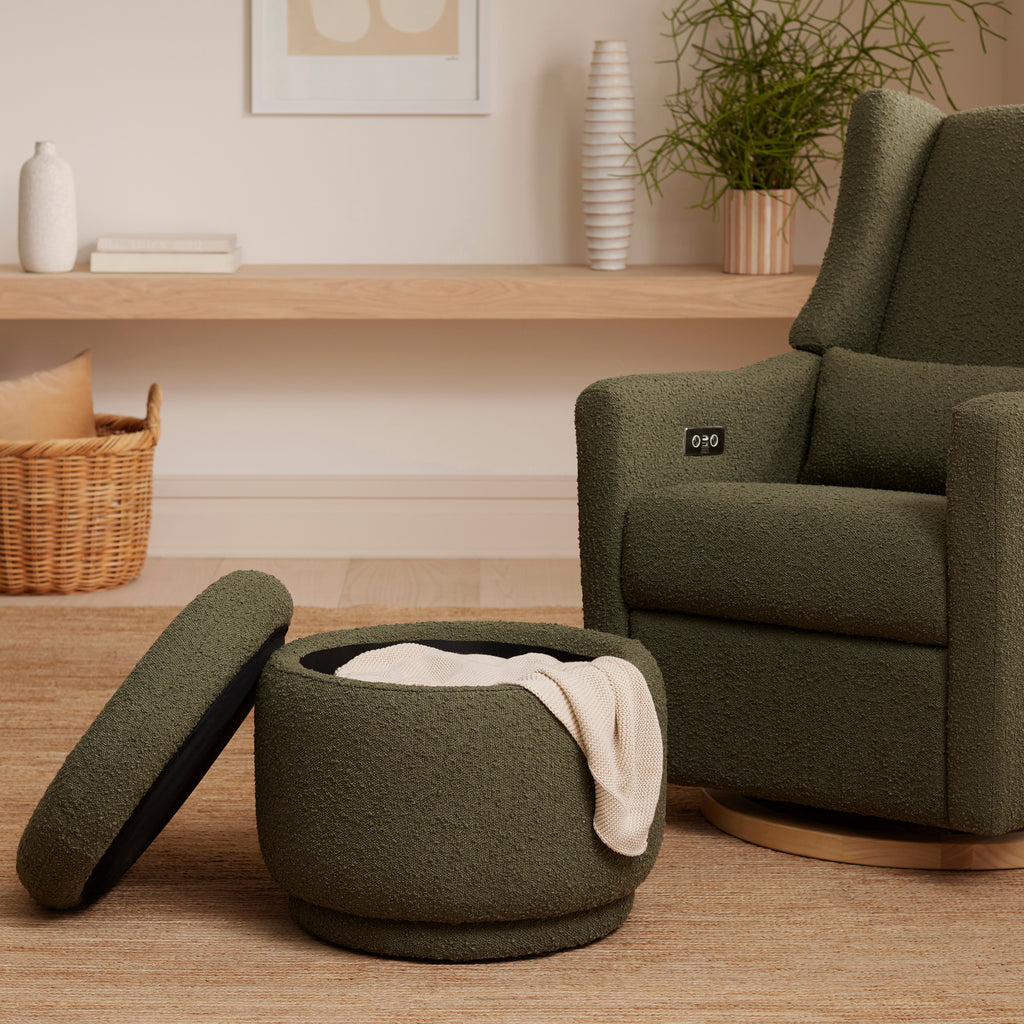 Enoki Storage Ottoman in Boucle in Olive Boucle