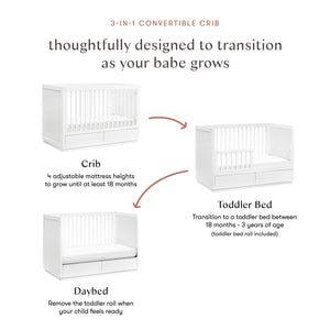 Bento 3-in-1 Convertible Storage Crib with Toddler Bed Conversion Kit in White