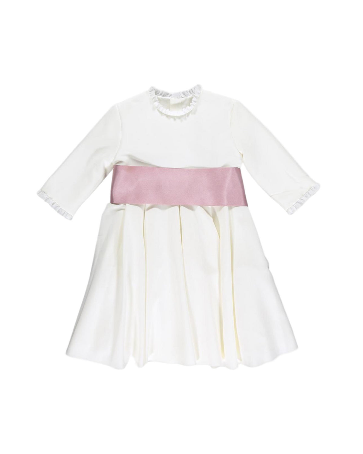 Girl Dress white with a big pink bow - Eugenie