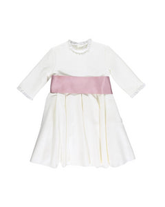 Girl Dress white with a big pink bow - Eugenie