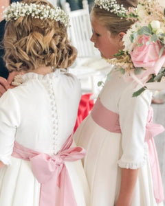 Girl Dress white with a big pink bow - Eugenie