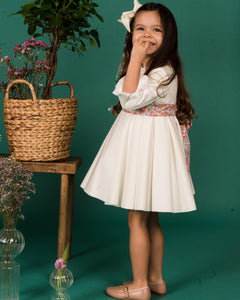 White girl's dress with liberty pattern bow - Eugénie