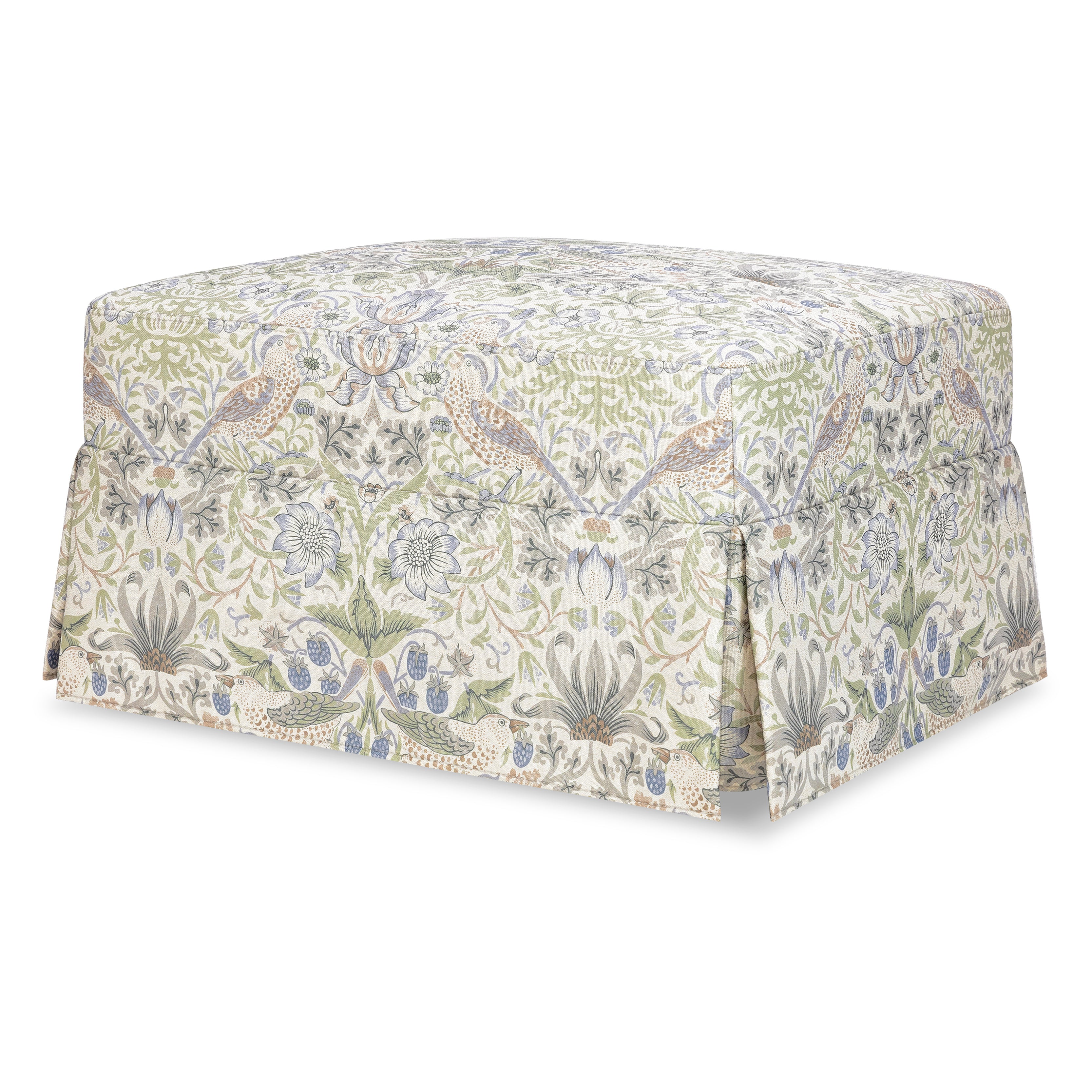 Morris & Co. x Namesake Crawford Gliding Ottoman Strawberry Thief in Fig & Thyme