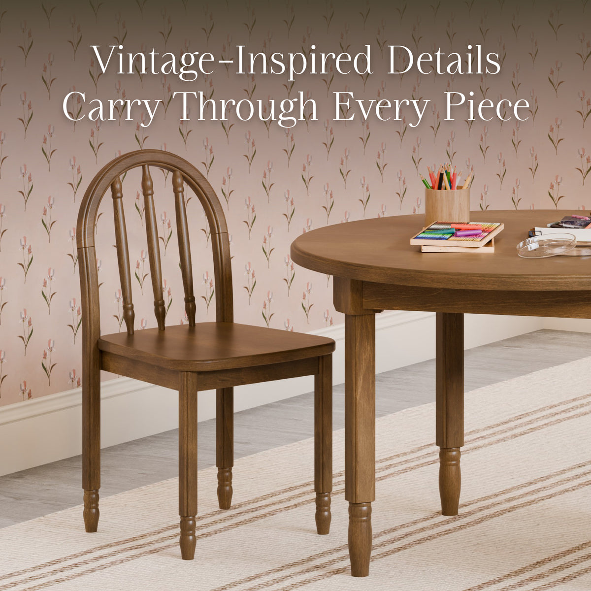 Liberty Play Table & Spindle Chairs Set in Natural Walnut