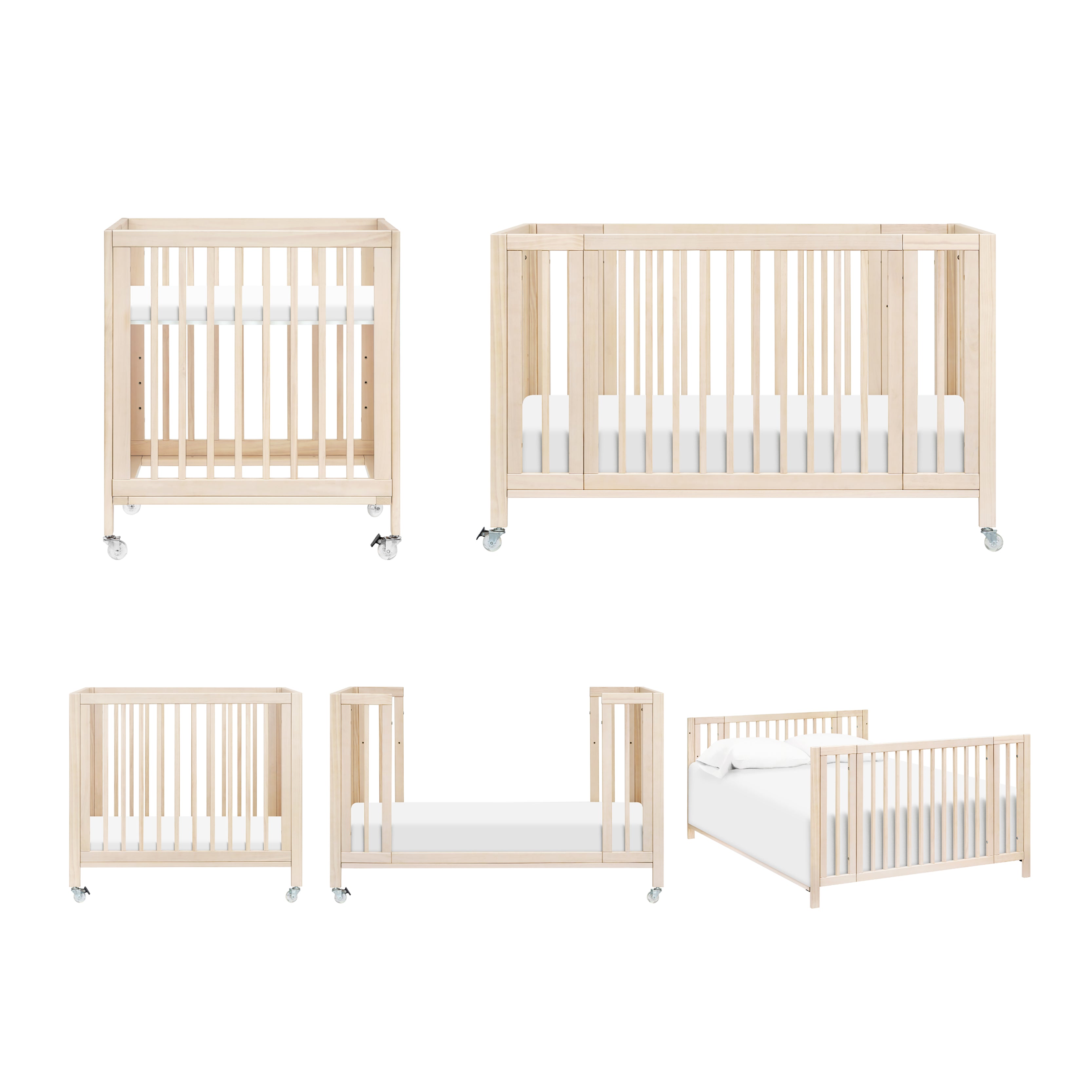 Rolli 9-in-1 Convertible All-Stages® Crib with Bassinet & Toddler Bed Conversion Kits in Washed Natural