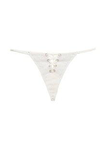 Eyelet Embroidery Lace Up V-String in Ivory