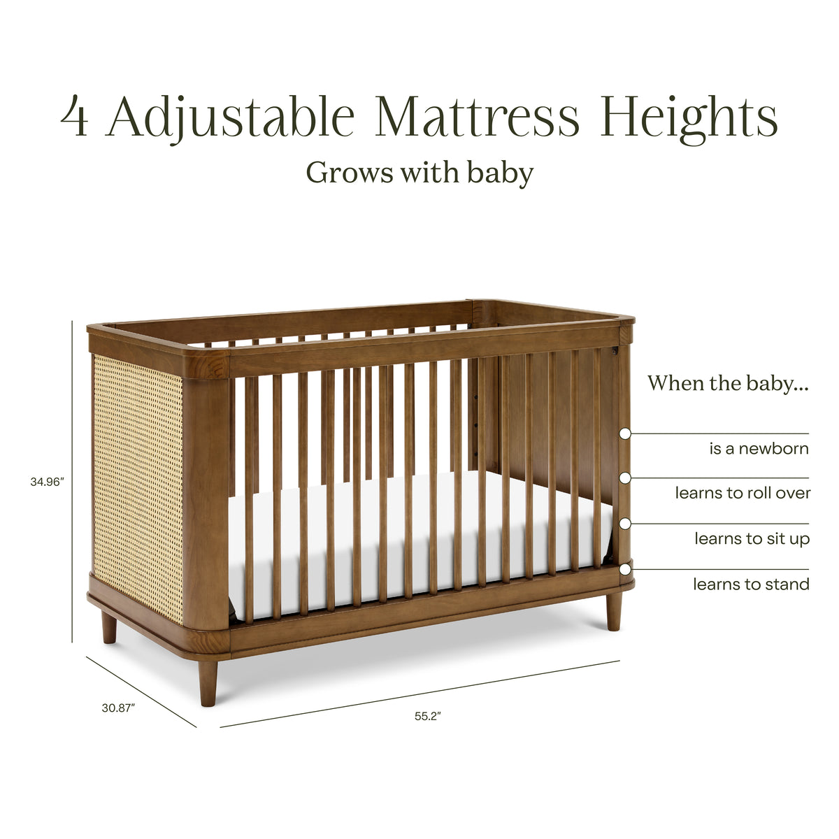 Marin with Cane 3-in-1 Convertible Crib in Natural Walnut & Blonde Cane
