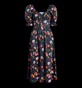 The Ophelia Dress in Navy Peony Bouquet Cotton Sateen