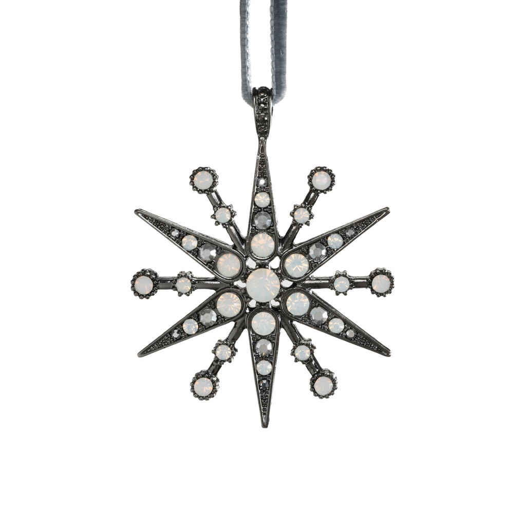 Deco Snowflake Hanging Ornament in Hematite and Opal
