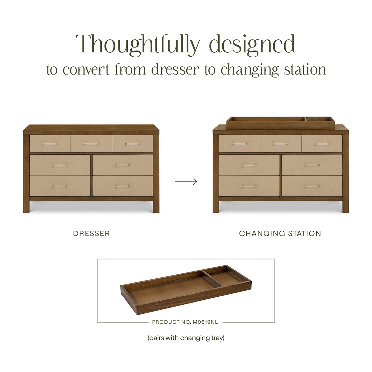 Eloise 7-Drawer Assembled Dresser in Natural Walnut & Performance Sand Eco-Weave