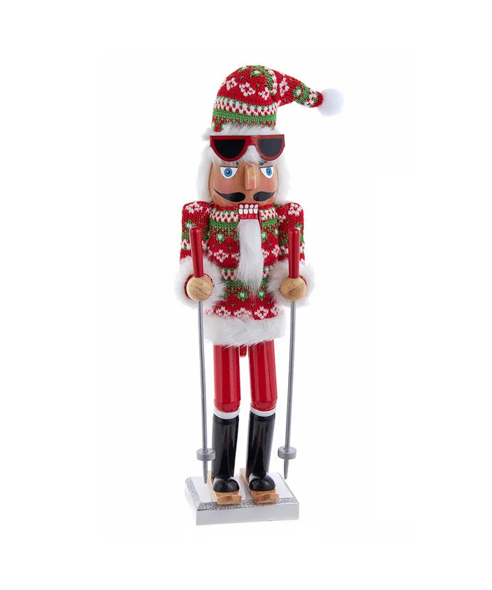 15" Ski Santa With Christmas Sweater Nutcracker