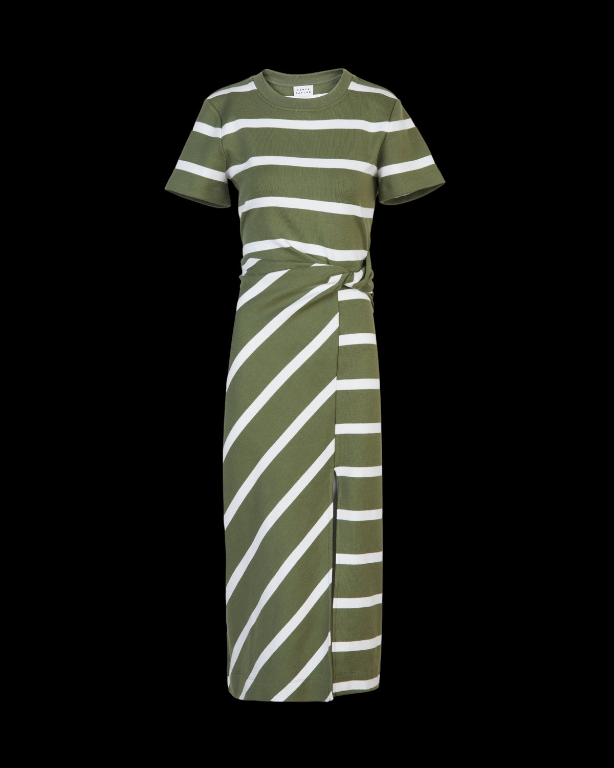 Short Sleeve Striped Cody Dress in Army/Cream