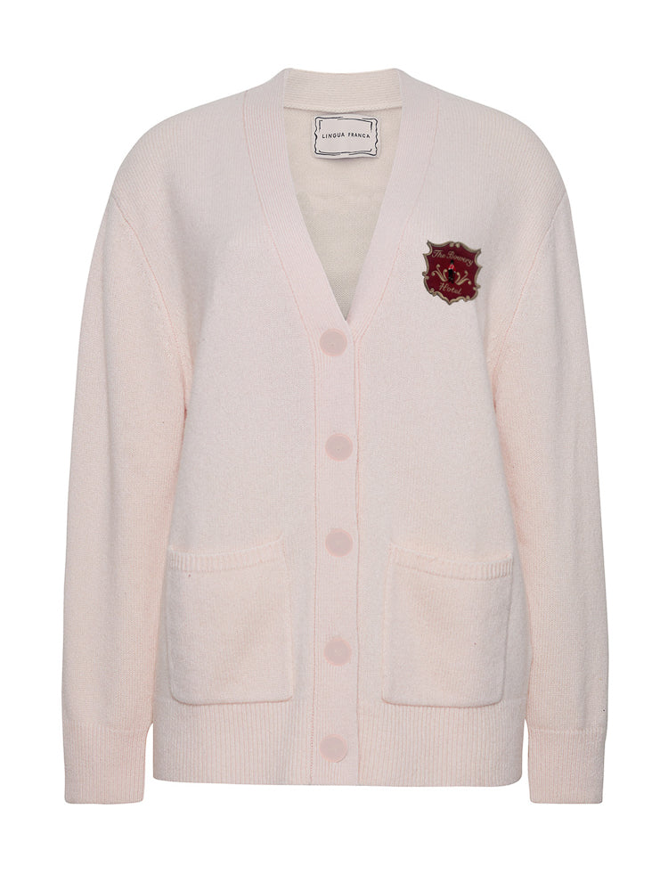 Bowery Oversized Patch Cardigan RTW LINGUA FRANCA NYC Pale Pink XS