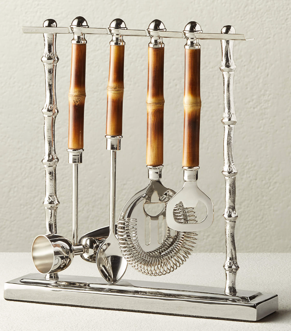 4-Piece Bamboo Bar Tool Set with Stand