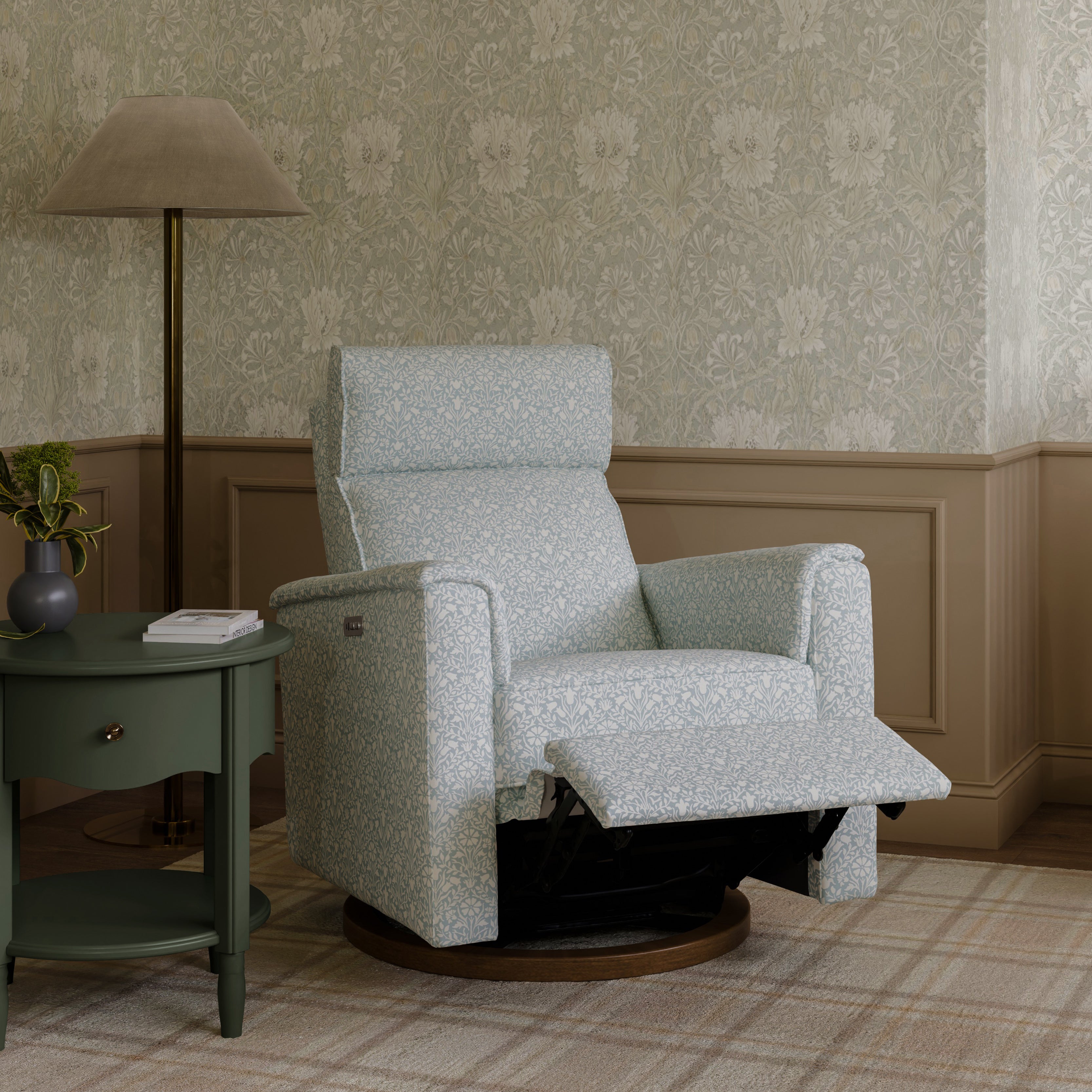 Morris & Co. x Namesake Willa Plus Power Glider Recliner with Power Headrest Bellflowers in Powdered Blue