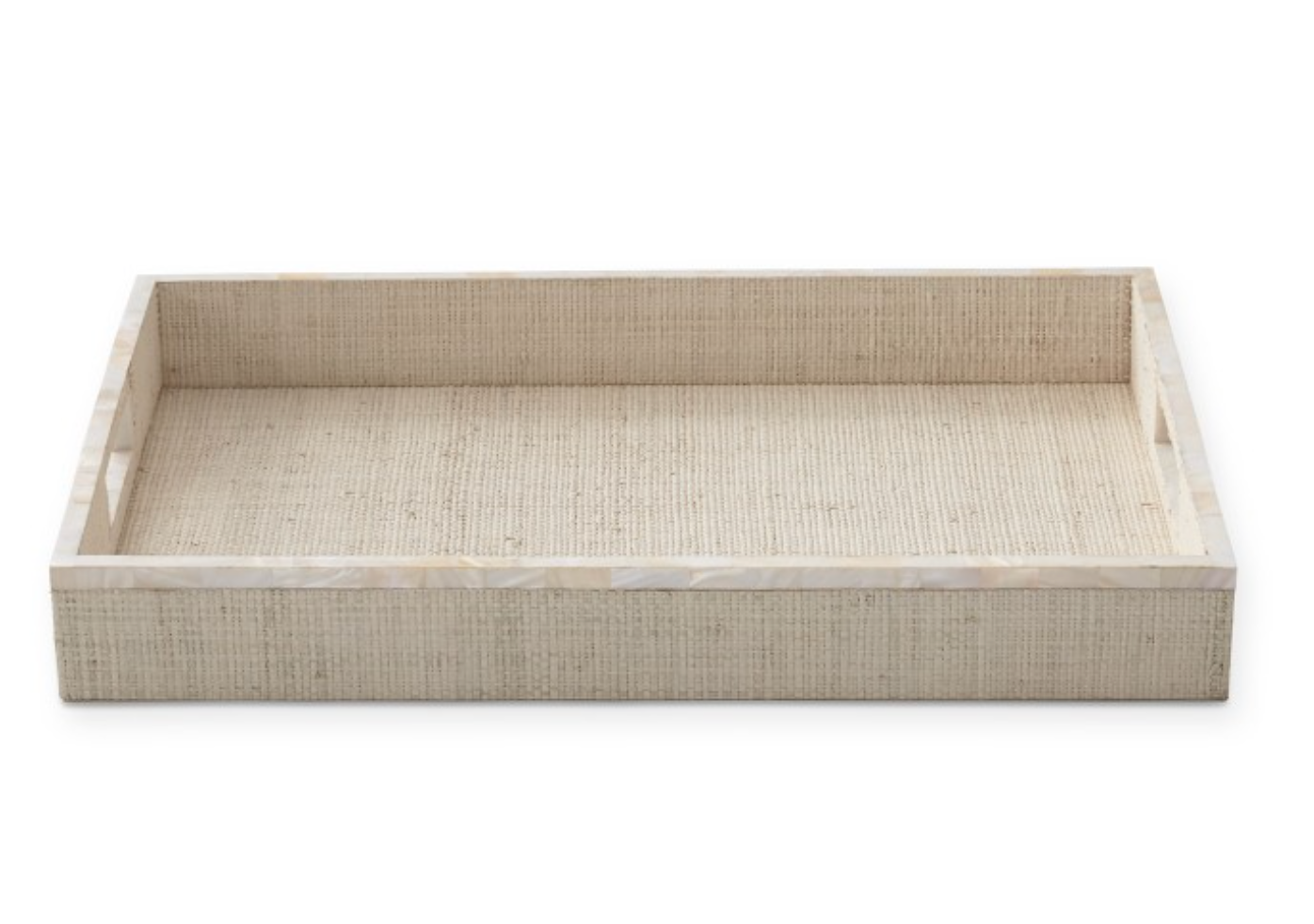 AERIN White Raffia and Shell Tray