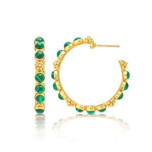 Berry Gem Medium Hoop Earrings in Malachite