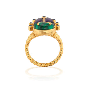 Scarab Grande Ring in Malachite/Amythest