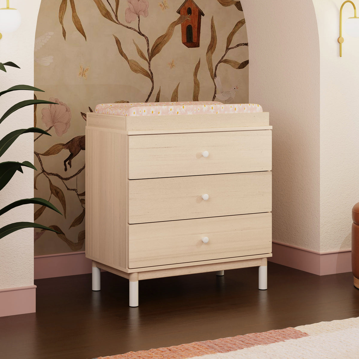 Gelato 3-Drawer Compact Changer Dresser with Removable Changing Tray (34") in Washed Natural & White