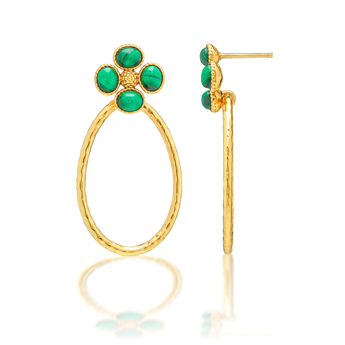 Berry Clover Teardrop  Earrings in Malachite