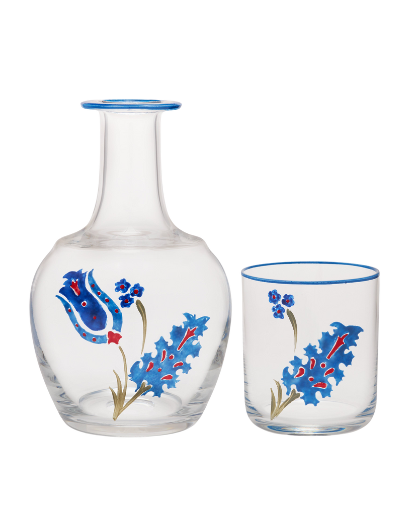 Hand-Painted Carafe and Glass Bedside Set