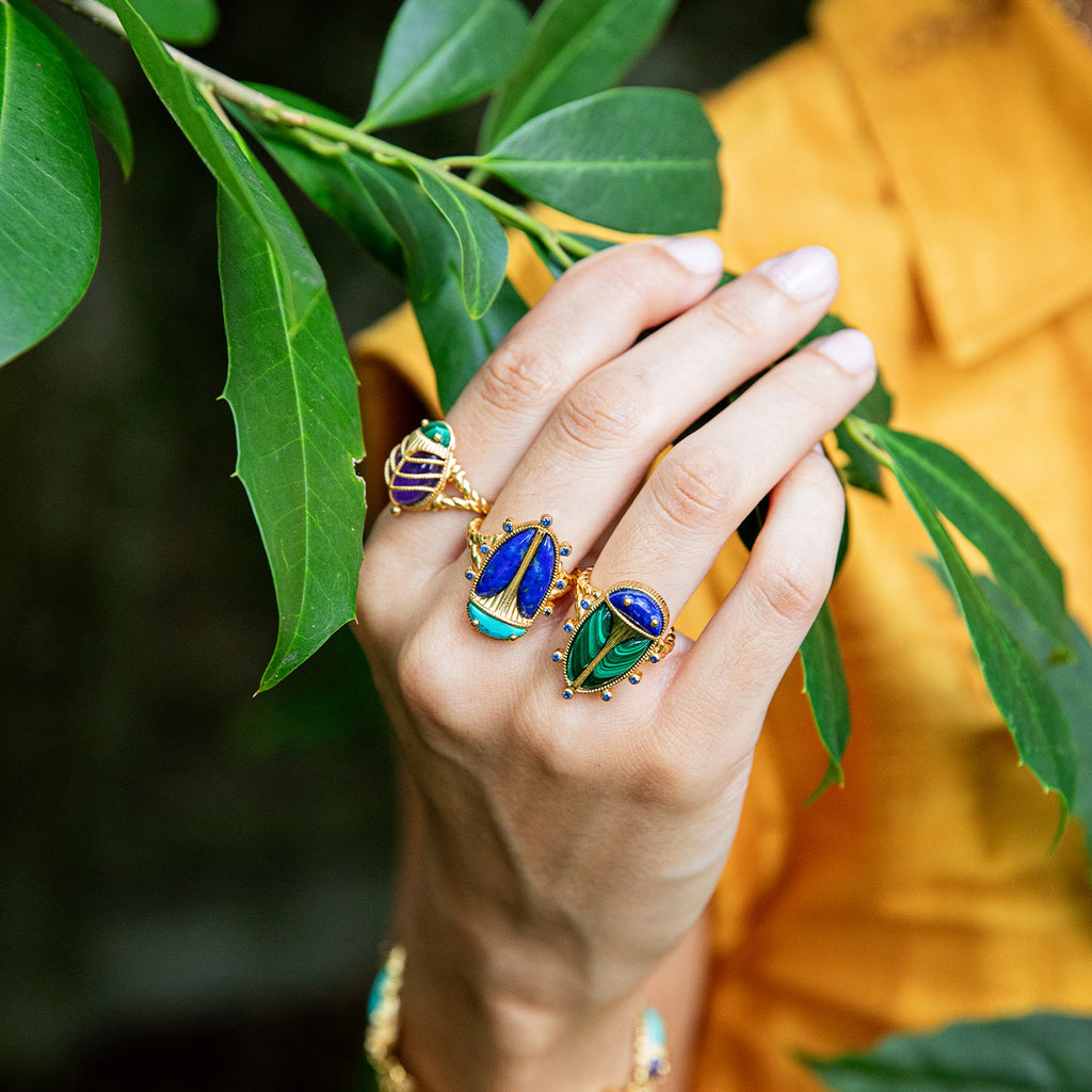 Scarab Grande Ring in Lapis/Malachite