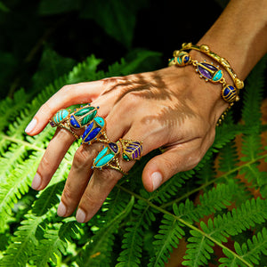 Scarab Petite Ring in Malachite/Amethyst